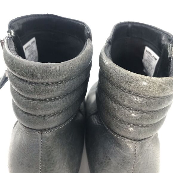 Sorel DANICA Gray Leather Zip Side Block Heel Chunky Moto Style Ankle Boots - Picture 12 of 16